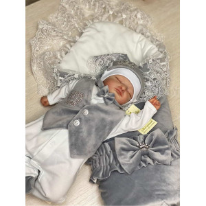 Комплект на выписку для мальчика Бекки-Джентльмен серый