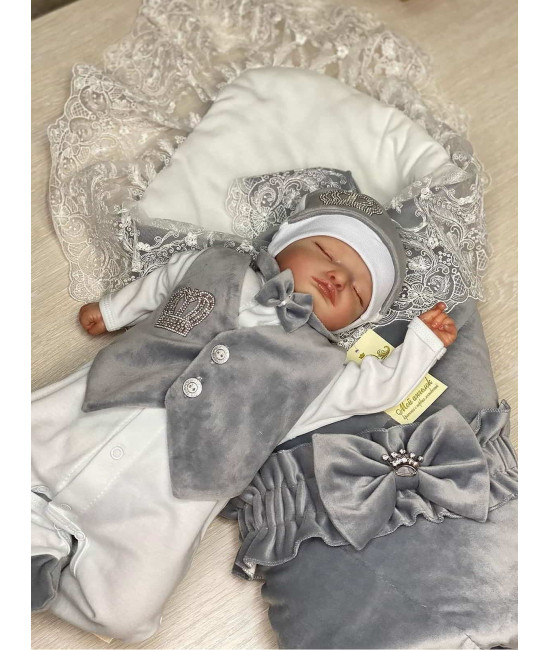 Комплект на выписку для мальчика Бекки-Джентльмен серый