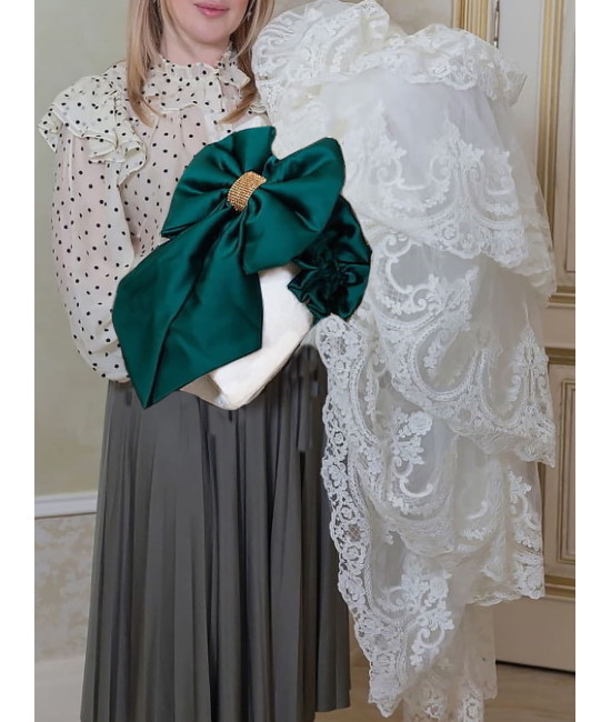 Конверт на выписку Бель молочный-изумруд