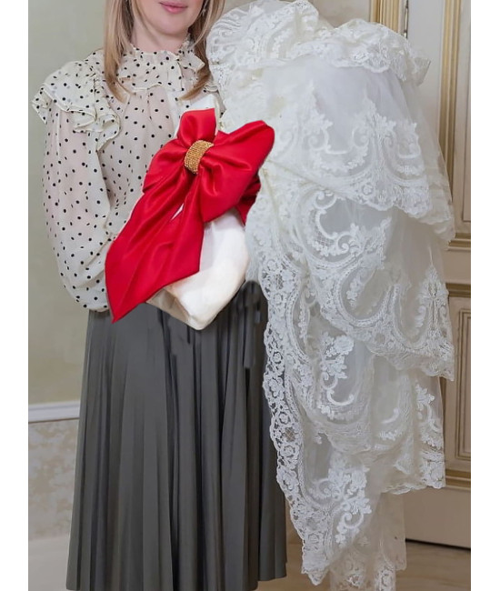 Конверт на выписку Бель молочный-красный