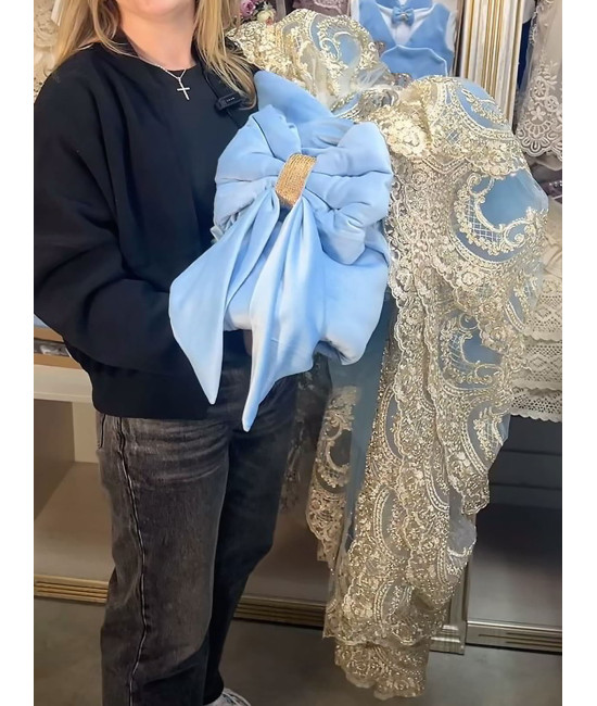 Конверт на выписку Бель бархатный голубой-золото