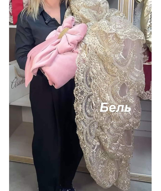 Конверт на выписку Бель бархатный розовый-золото