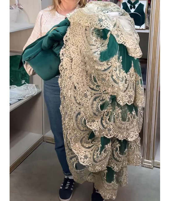 Конверт на выписку Бель бархатный зеленый-золото