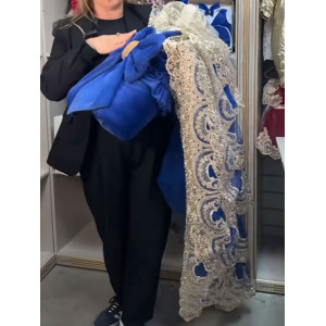 Конверт на выписку Бель бархатный синий-золото