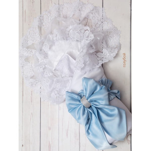 Конверт на выписку Дора белый-голубой