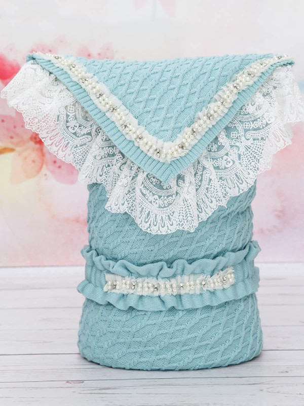 Вязаный конверт Жемчуг аквамарин