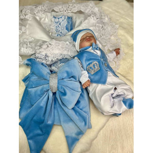 Комплект на выписку Лола-Джентльмен бархат голубой