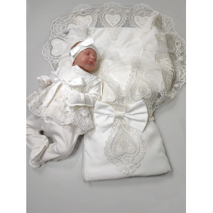 Комплект на выписку Маркиза-Кокетка молочный