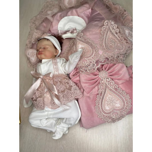 Комплект на выписку Маркиза-Кокетка бархат пудра