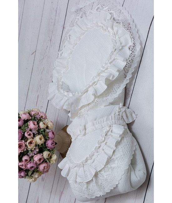 Летний муслиновый конверт на выписку Мелисса молочный