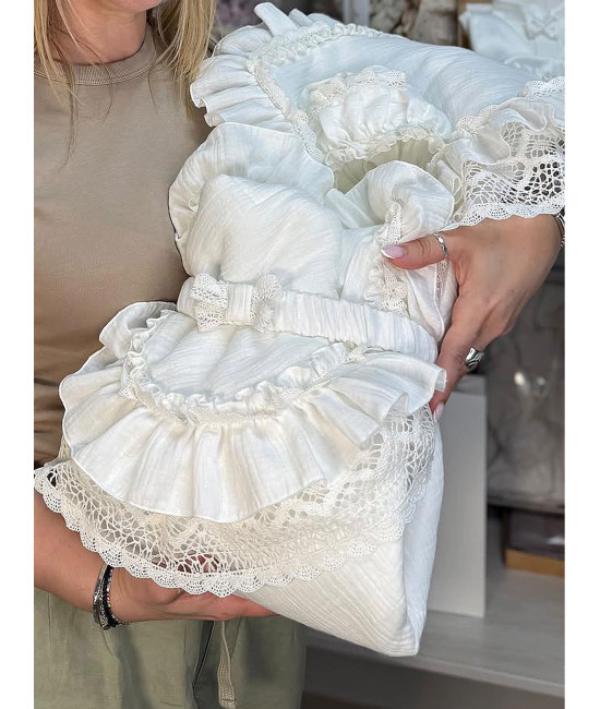 Летний муслиновый конверт на выписку Мелисса молочный