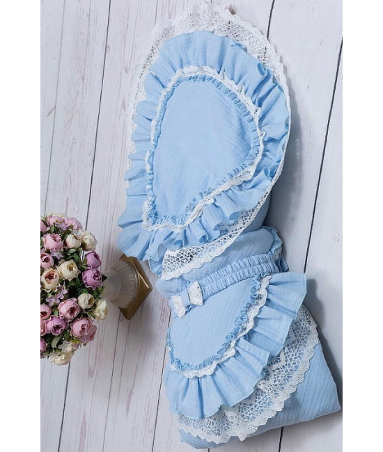 Летний муслиновый конверт на выписку Мелисса голубой