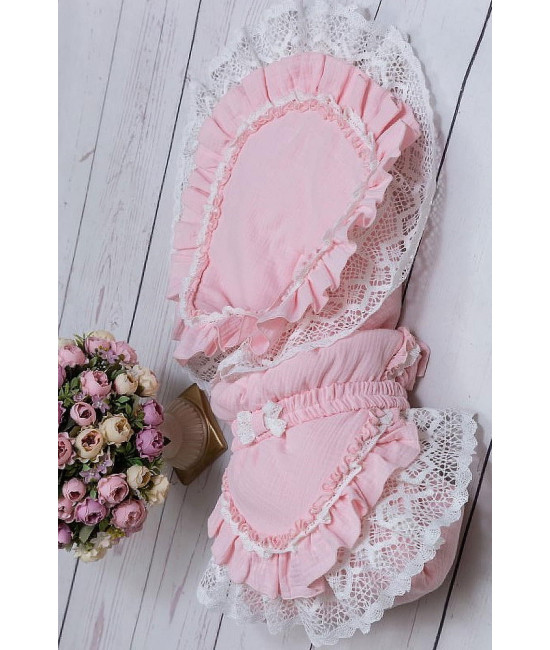 Летний муслиновый конверт на выписку Мелисса розовый