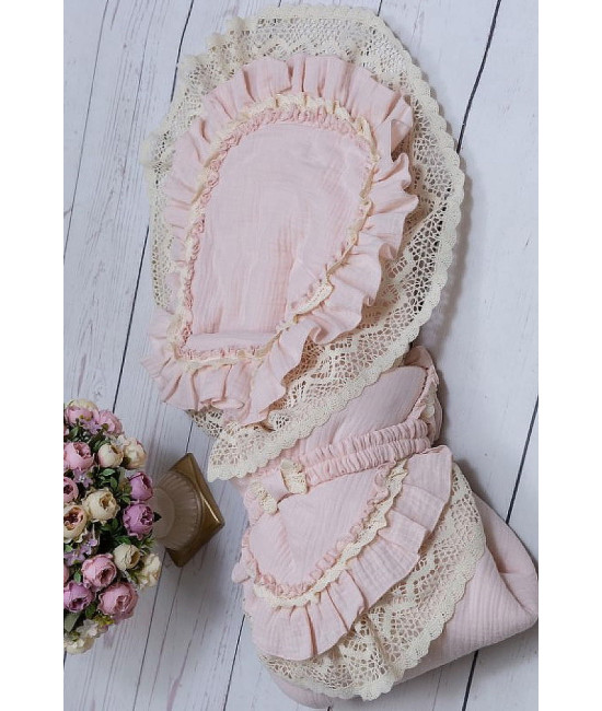 Летний муслиновый конверт на выписку Мелисса светло-розовый