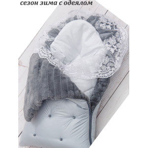 Комплект на выписку Пуф-Косички серо-голубой