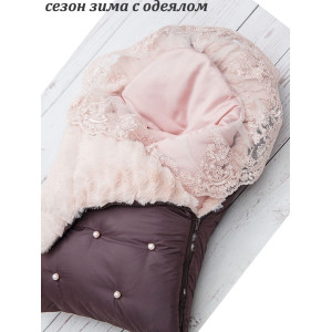 Конверт для новорожденного Пуф коричневый-пудра