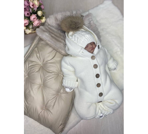 Комплект на выписку Пуф-Мишка крем брюле-молочный