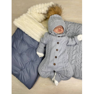 Комплект на выписку Пуф-Косички парламент-серый