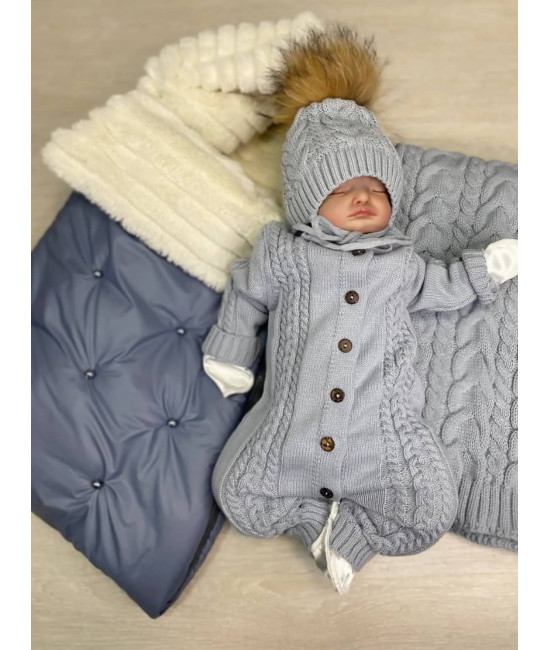 Комплект на выписку Пуф-Косички парламент-серый