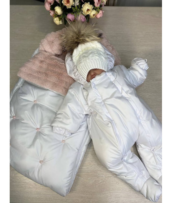 Комплект на выписку Пуф-Стрит белый-пудра