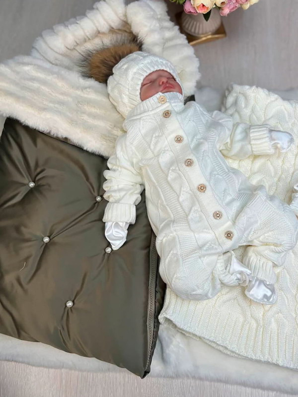 Комплект Пуф-Марфин оливковый-молочный