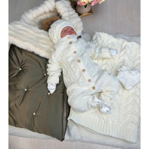 Комплект на выписку Пуф-Косички оливковый-молочный