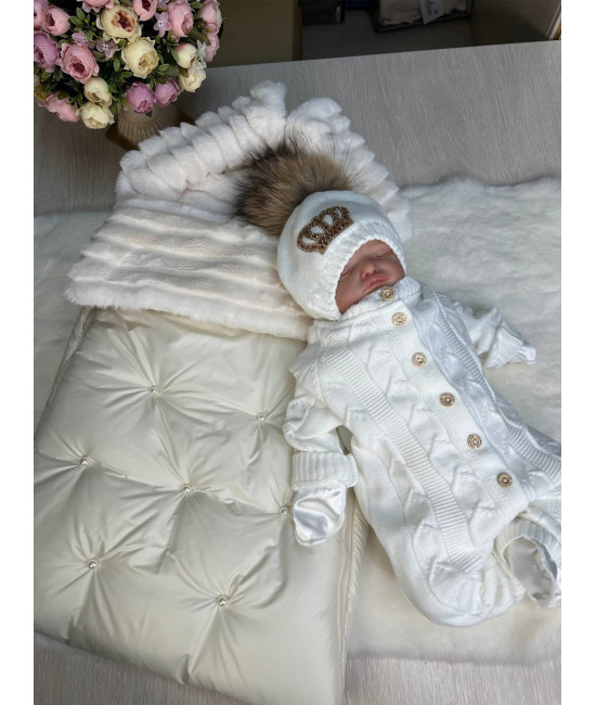 Комплект на выписку Пуф-Марфин молочный