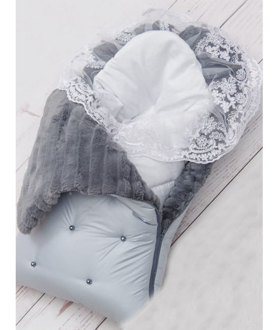 Конверт для новорожденного Пуф серо-голубой