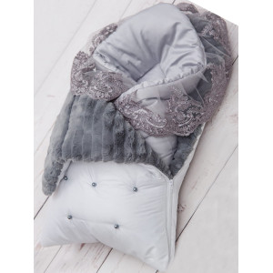 Конверт для новорожденного Пуф белый-серый