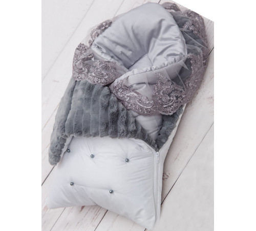 Конверт для новорожденного Пуф белый-серый