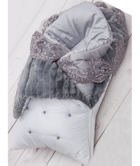 Конверт для новорожденного Пуф белый-серый