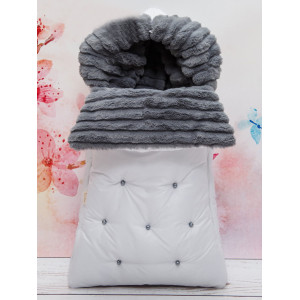 Конверт для новорожденного Пуф белый-серый