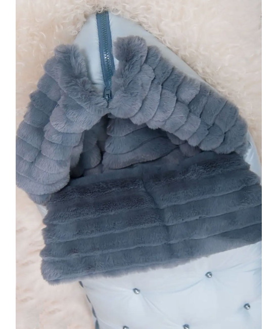 Конверт для новорожденного Пуф серо-голубой