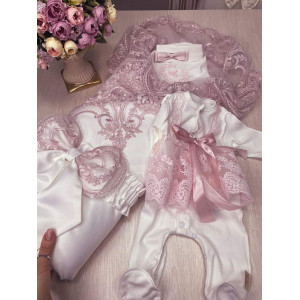 Комплект на выписку Роскошь-Кокетка молочный-пудра