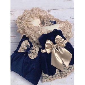 Комплект на выписку для новорожденного Самия-Лея бархат синий