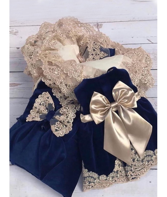 Комплект на выписку для новорожденного Самия-Лея бархат синий