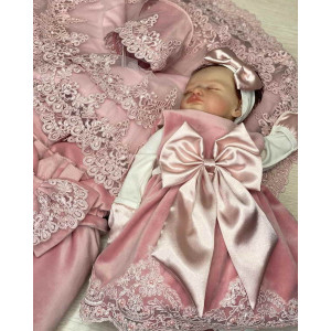 Комплект на выписку для новорожденного Самия-Лея бархат пудра