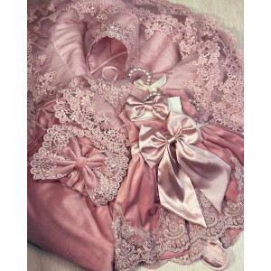 Комплект на выписку для новорожденного Самия-Лея бархат пудра