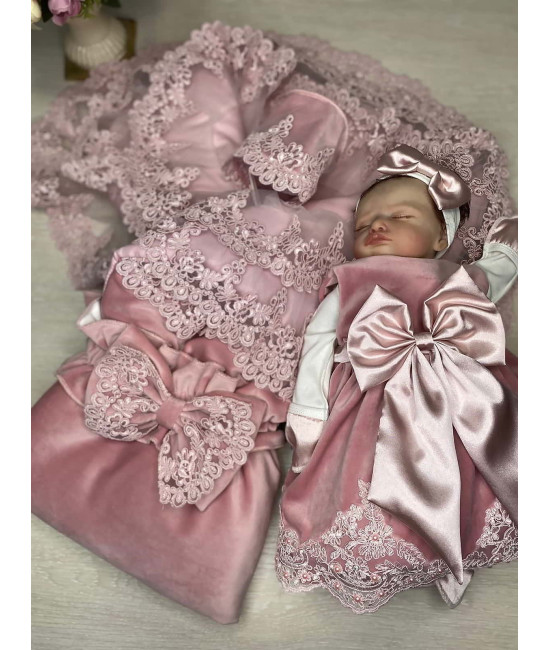 Комплект на выписку для новорожденного Самия-Лея бархат пудра