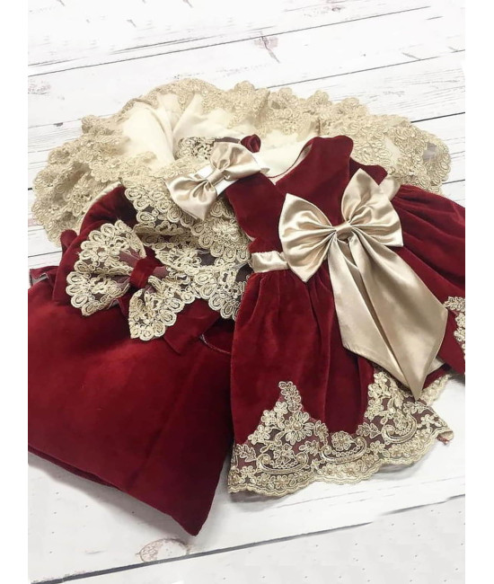 Комплект на выписку для новорожденного Самия-Лея бархат бордо