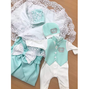 Комплект на выписку Самия-Джентльмен тиффани-белый