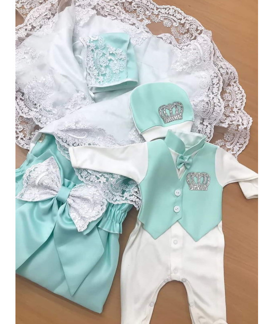 Комплект на выписку Самия-Джентльмен тиффани-белый