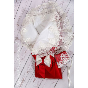 Конверт на выписку для новорожденного Самия красный-молочный