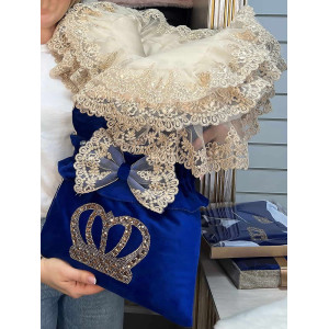 Конверт на выписку для новорожденного Самия бархат синий-какао