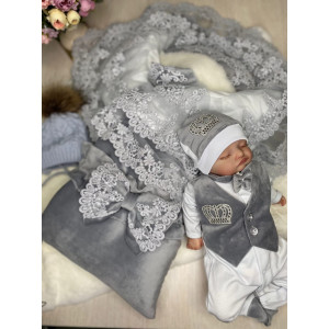 Комплект на выписку Самия-Джентльмен бархат серый