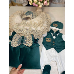 Комплект на выписку Самия-Джентльмен бархат изумруд