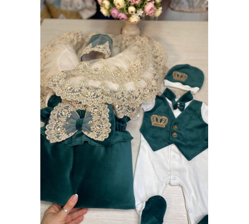 Комплект на выписку Самия-Джентльмен бархат изумруд
