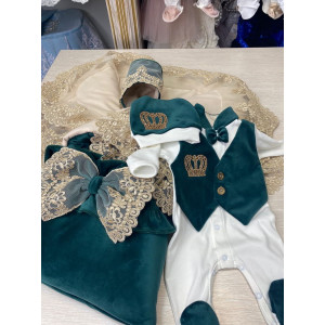 Комплект на выписку Самия-Джентльмен бархат изумруд