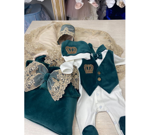 Комплект на выписку Самия-Джентльмен бархат изумруд