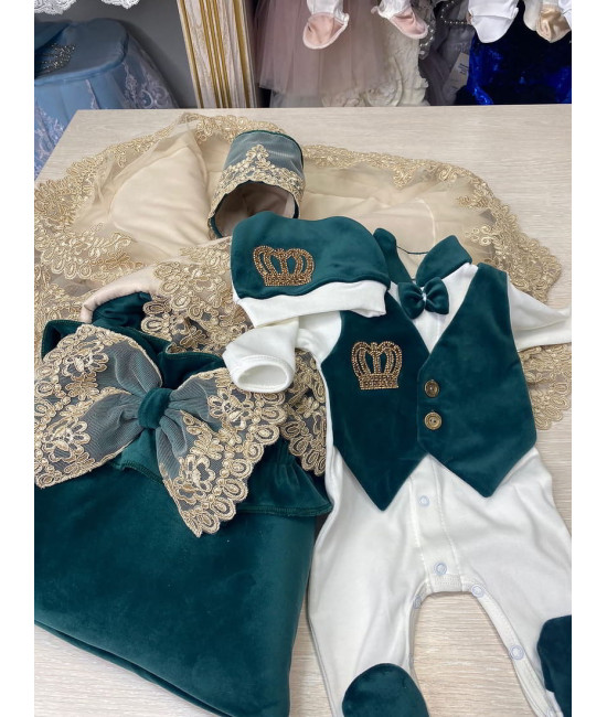 Комплект на выписку Самия-Джентльмен бархат изумруд